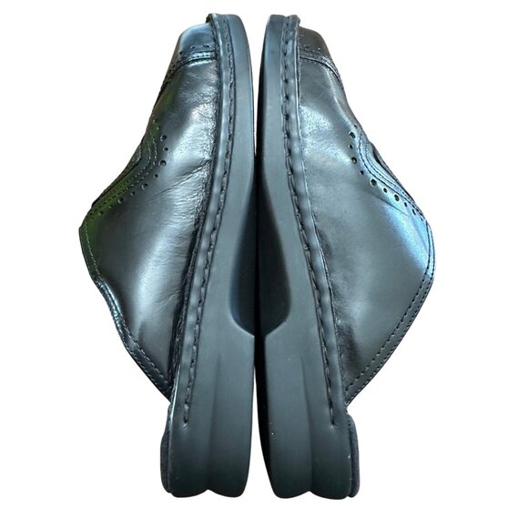 Clarks Shoes Women 9 M Black Leather Stitching Slip On Mules Flats - Picture 3 of 7